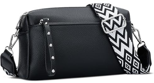 KKXIU Crossbody Bag Damen, veganes Leder Handtasche Damen mit Abnehmbarem Schultergurt Kleine Umhängetasche Damen Breiter Gurt (schwarz)
