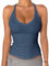 Danysu Tank Top Damen Mit Integrierter BH Sexy V-Ausschnitt Spaghetti Top Ärmellos Sommer Gerippt Tanktops Sport Oberteile Basic Shirt Camisole Einfarbig Set Sail, Mittel