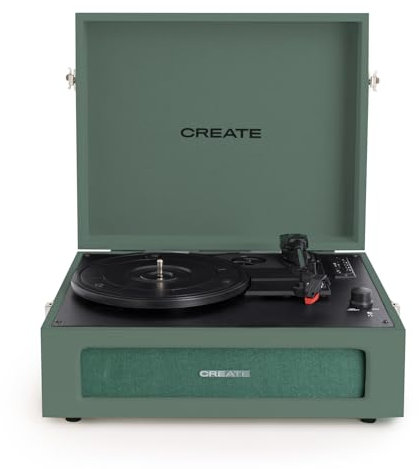 CREATE/Record Player Retro/Tocadiscos Retro Verde Sage/con Bluetooth, USB, SD, MicroSD y Mp3