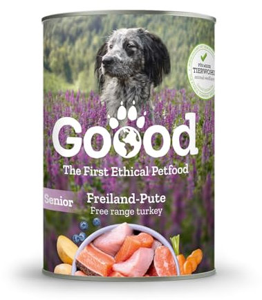 Goood - Senior Freiland-Pute - Nassfutter, Hundefutter - nachhaltige Forelle, regionales Gemüse, Beeren - Getreidefrei, Glutenfrei, Weizenfrei, Ohne Konservierungsstoffe - 12 x 800g