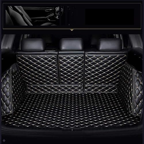 Auto Leder Kofferraummatte für VW Passat B8 Variant ab 2014,Kofferraumschutz Kofferraumwanne Cargo Teppich Kratzfest rutschfest Innenraum ZubehöR,Black-beigestyle