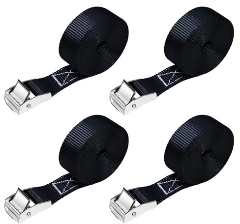 4 Lot de Sangles à Cliquet 4m x 250kg avec Boucle à Cam - Sangles d'Arrimage 25mm pour Vélos, Bagages & Transport - Certifié TÜV/GS Selon la Norme DIN en 12195-2 - KODIAK STRAPS