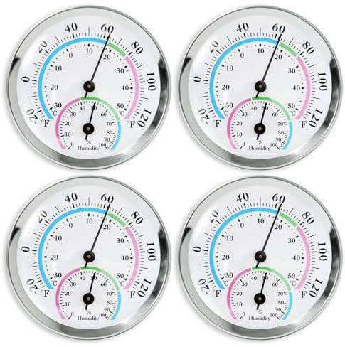 Hygromètre Thermomètre 4 Pièces - Mesure La Température Et L'humidité Pour Serre De Jardin, Maison - Analogique D'intérieur
