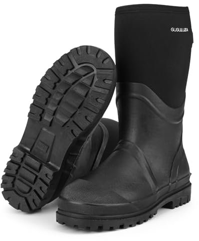 GUGULUZA Neoprene isolato stivali di gomma per uomo caccia pesca cortile caldo impermeabile stivali, Nero , 41 EU