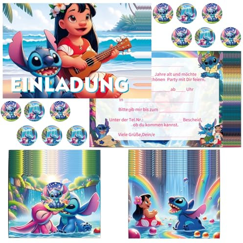 COQOYO Einladungskarten Kindergeburtstag Jungen Mädchen, 12pcs Deutsche Geburtstag Einladungen, Partyeinladungen mit Bunte Umschläge und Runde Aufkleber, Cartoon Einladung Set für Kinder Party