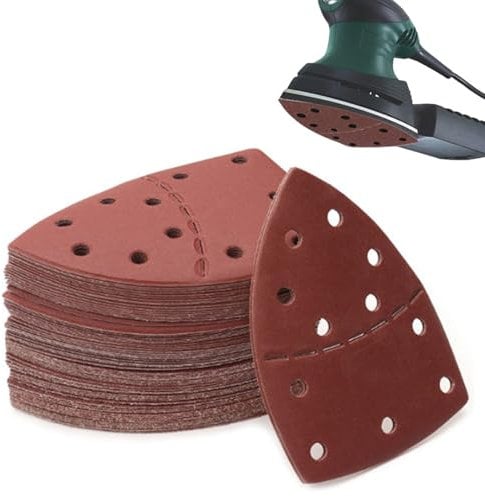 40 Pcs Mouse Detail Sander Sandpaper Sanding Sheets Multi Tool Triangle Sanding Pads 11 Hole Sanding Sheets Hook Assorted 40/60/80/120/180Grits Suitable for Sanders