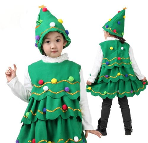 YRTUOP Disfraz de árbol de Navidad,Disfraz de árbol de Navidad para niños | Falda sin mangas verde Disfraz para niños Ropa de rendimiento | Cosplay lindo y cómodo para niñas, ropa de vestir de