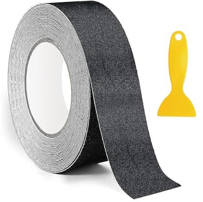Antirutsch Klebebänder, rutschfest Streifen mit Selbstklebend, Selbstklebendes Rutschfestes Klebeband für Treppen, Leitern und Rampen, Schwarz mit Schaber (2.5cm x 5m)
