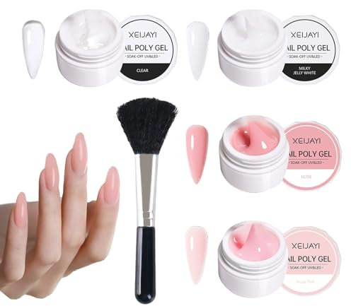 4 Stück Aufbaugel für Gelnägel,Gel Nägel Set,15ml Nagel Gel,Uv Aufbaugel,zum Verstärken,Verlängern,Reparieren und Formen Der Nägel,mit 1 Staubbürste(4 Farben)