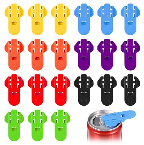 21PCS Manual Easy Can Opener, Soda Beer Can Opener Tool, Colorful Drink Shield Soda Can Cover Drink Can Protector to Prevent Dust at Picnic BBQ Pop Coke Beer