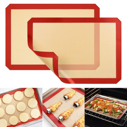 Silicone Baking Mat, Extra Large Reusable Baking Mat, Non-Stick Coating, Food Grade Silicone Mats for Baking, Oven Baking Tray for Making Biscuits, Macaroons, Bread (Red, 42x29.5cm)