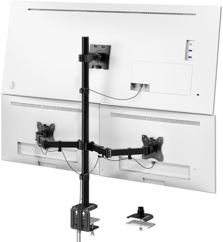 Soporte 3 Monitores MAX up to 1x49 y 2x32 Pulgadas LED/LCD, Soporte Monitor con 80cm Tubo, Peso Máximo 10 KG de Cada Brazo, Esa 75x75/100x100 mm, Negro