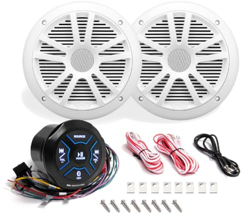 KIT SET PER BOSS AUDIO SYSTEMS MG150W.6 1 kit marino con ricevitore bluetooth MGR150B, waterproof, una coppia di altoparlanti MR6W da 16,5 cm 6,5 90 watt rms 180 watt max, per mare, barca, 1 kit