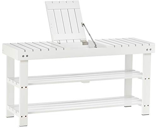 HOMCOM Schuhbank, Schuhschrank aus Holz mit 3 Ebenen, mit Aufbewahrungsregal und verstecktem Fach, Eingangsbank für Flur, Schlafzimmer, 90 x 29 x 45 cm, Weiß