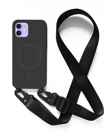 2NSPDRGNI Handykette Schutzhülle kompatibel mit iPhone 12/12 Pro Handyhülle mit Band,Kabellosem Laden Hülle Halsband Lanyard Silikonhülle,Schwarz