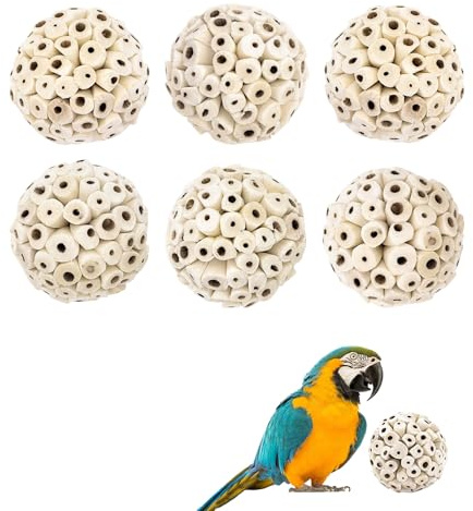 CheurYae 6 Stück Vogel Kauspielzeug,Natürlicher Sola-Kugel,Schnabel, Kauspielzeug für Papageien, Nymphensittiche, Sittiche, Wellensittiche und andere kleine Vögel