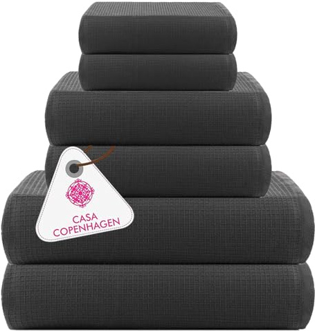 CASA COPENHAGEN 6-teiliges Badetuch-Geschenkset, 600 g/m², Pinengrau | waffle 100% reine ägyptische Baumwolle: 2 Badetücher, 2 Handtücher, 2 Waschlappen(Geschenkset Damen & Herren)