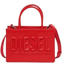 Diesel Borsa a mano rossa da donna con logo in rilievo UNI