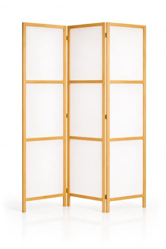RIIMARE - Paravent Innen Raumteiler Holz Japan 125x172 cm 3-teilig Japanische Trennwand Raumtrenner Room Divider Mobiler Sichtschutz Spanische Wand Raum Abtrennung