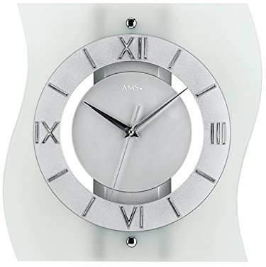 AMS Wanduhr 5909 Funk silberlackierte Holzrückwand satiniertes Mineralglas