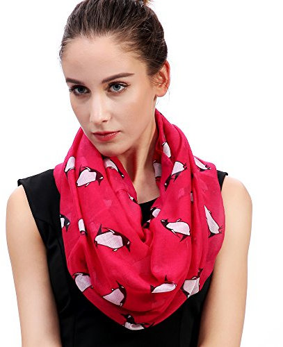 Lina & Lily Pinguin Damen Loop Schal Schlauchschal (Dunkelrosa)
