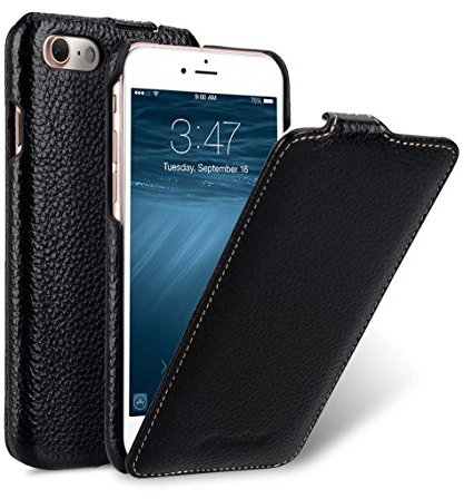 MELCKO Tasche passend für Apple iPhone SE 2022 5G, iPhone SE 2020, iPhone 8, iPhone 7, 4.7 Zoll, Case mit beschichtetem Leder, Schutz-Hülle aufklappbar, Flip-Case, Ultra-Slim Cover, Etui, Schwarz