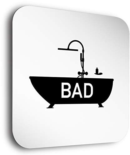 Türschilder24 Aluminium- Türschild • BAD - Badezimmer • In der Größe 150 x 150mm • Besonderheit: unsichtbare 5mm Abstandhalter verleihen dem Türschild einen exklusiven schwebe Effekt