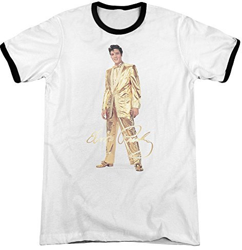 Elvis - Männer Gold Lame Anzug Ringer T-Shirt, XX-Large, White/Black