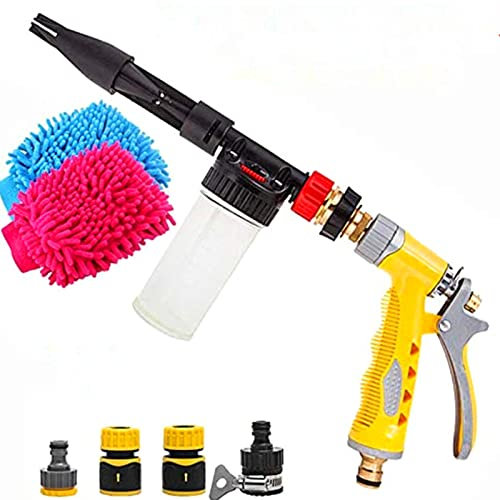 Yida Auto-Schaum-Sprühpistole, doppelseitige Auto-Waschhandschuhe, 2-in-1 manuelle Sprühdüse, Schaum-Reinigung und mit Behälter, Schaumdüse – Luxus-Schäumer – Reinigungsdüse für Gartenschlauch