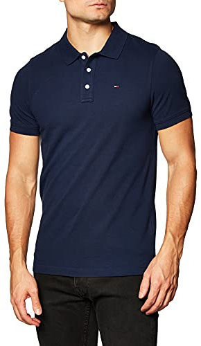 Tommy Jeans - Mens Clothes - Tommy Jeans Men - Designer T Shirts Men - Original Fine Pique Short Sleeve Polo - Black Iris - Size S