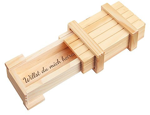 Casa Vivente Magische Geschenkbox aus hellem Holz - Willst du mich heiraten?, Behälter mit Gravur für Verlobungsringe