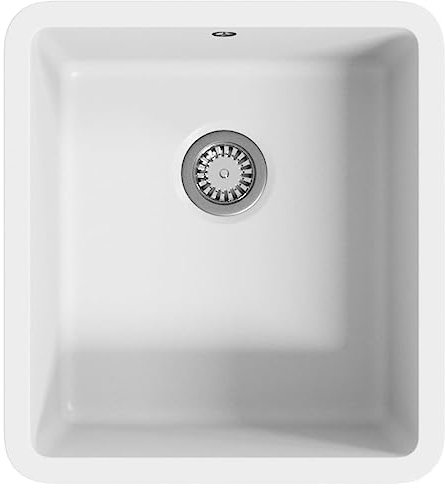 vidaXL Fregadero de Cocina de Granito con un Seno Lavabo Cocina Fontanería Piezas de Fontanería y Bricolaje Resistente Pileta Escurreplatos Blanco