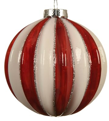 Weihnachtskugeln Glas 8cm x 3 Stück mit Muster Glitzer Streifen geriffelt rot weiß