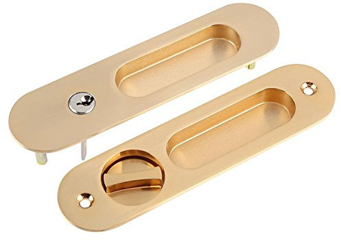 Sliding Door Lock with Invisible Door Handle and 3 Keys.Anti-Theft Door Lock for Sliding Door/Bathroom/Wardrobe/Kitchen/Balcony (Gold)