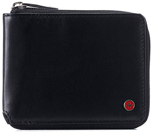 alpine swiss Logan Herren RFID Safe Zipper Wallet Leder Zip Around Bifold In Geschenkbox Schwarz
