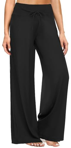 ZOOSIXX Soft Black Pajama Pants for Women, Wide Leg Pants Woman Flowy Comfy Casual Lounge Yoga Capri Pants Gaucho Summer Trousers for Maternity Work, Teacher Outfits Slacks Mother's Day 22” / 30”
