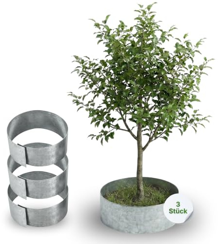 Gartenwelt Riegelsberger Rasenkante Kreis Metall Ø 40 cm – 3 Stück Baumeinfassung aus feuerverzinktem Stahl, Höhe 13 cm, robuste Beetumrandung & Mähkante, silberfarben