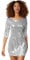 dressforfun 900892 Kurzes Damen Pailletten Glitzer Kleid, Langarm, Trägerkleid (L | Silber)