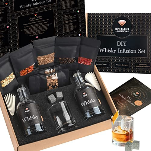 Whisky Selber Machen Set - Für zu Hause & als Geschenk - Mache deinen eigenen Whisky - DIY Whiskey Geschenkset von Brilliant Infusion - Inkl. Whiskey Tasting Zubehör & Whisky Steine & Whisky Glas