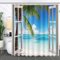 MEHOFOND Summer Beach Shower Curtain Tropical Island Palm Trees Ocean White Wooden Windows Waterproof Polyester Balcony Seascape Shower Curtain Set with Hooks Bathroom Decoration 72x72