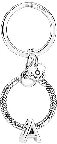PANDORA Schlüsselring mit Buchstaben-Anhänger A Geschenkset aus Schlüsselanhänger und Silbercharm, modisches Accessoire aus Sterlingsilber, 51525-A