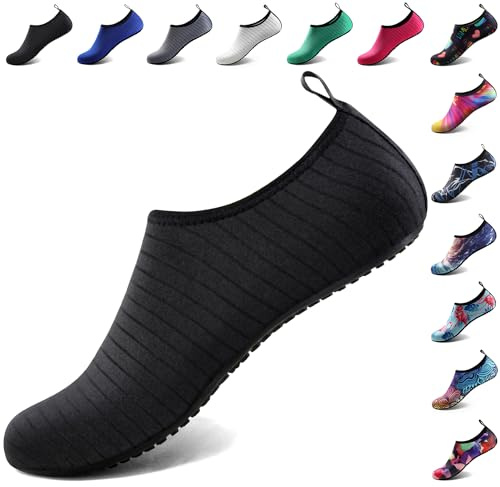 Chaussures aquatiques pour homme et femme - Séchage rapide - Pour la natation, la plage, le yoga - Accessoires de sport - Pour piscine, camping - Indispensables pour adultes et jeunes, Noir W001,