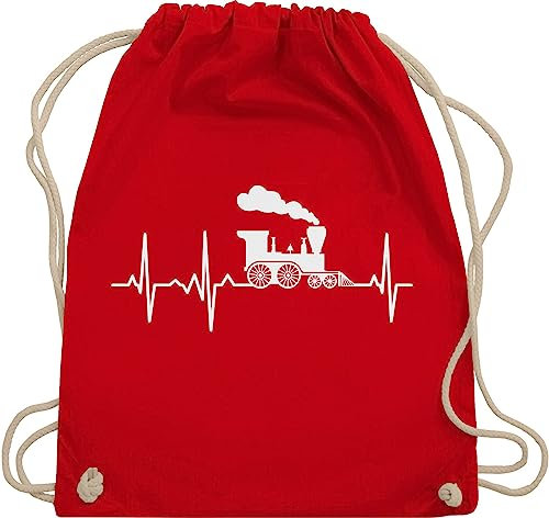 Turnbeutel Rucksack - Hobby Outfit - Dampflok Herzschlag weiß - Unisize - Rot - geschenke kinderrucksack fahrzeuge kinder zug stofftasche kindergartenrucksack flugzeugen züge sportbeutel