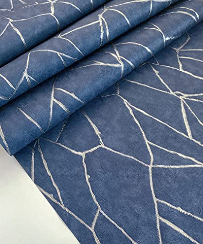 AMINAH DECO Modern Geometric Wallpaper Navy Blue & Silver Stylish Angles Wall Paper Vinyl Waterproof, 20.86×393.00 per Roll