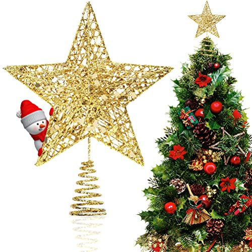 Christbaumspitze Stern Gold, Glitzer Metall Weihnachten Baumspitze Stern Christbaumschmuck Topper mit Pailletten, Pentagramm Weihnachtsbaumspitze Baumschmuck Stern für Home Fest Partydekoration