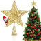 Christbaumspitze Stern Gold, Glitzer Metall Weihnachten Baumspitze Stern Christbaumschmuck Topper mit Pailletten, Pentagramm Weihnachtsbaumspitze Baumschmuck Stern für Home Fest Partydekoration