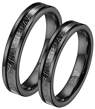 Hoisy Verlobungsring Damen Edelstahl, Verlobungsring Schwarz 4MM Schwarze Ringeinlage Aus Metall Größe Frauen 54 (17.2) und Männer 57 (18.1)