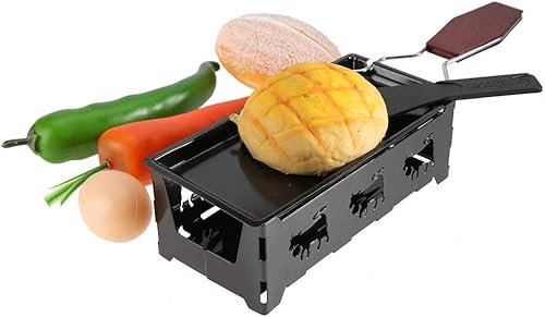 Cheese Raclette Stretchable Non Stick Cheese Rotaster Baking Tray, Iron Metal Grill Plate Accessories Cheese Melter, Baking Tray, Black Hob, Spatula