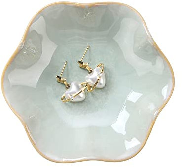 JAMEND CLXP Lotus Leaf Shape Decorative Ring Tray, Small Key Bowl, Ceramic Trinket Tray Jewelry Dish Organizing Necklace Earrings, Home Decoration for Mom Best Friend Sister, Light Green.