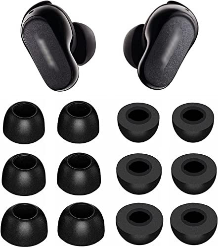 BLUEWALL Foam Ear Tips, Memory Foam Replacement for Bose QuietComfort Earbuds II, 6 Pairs Black